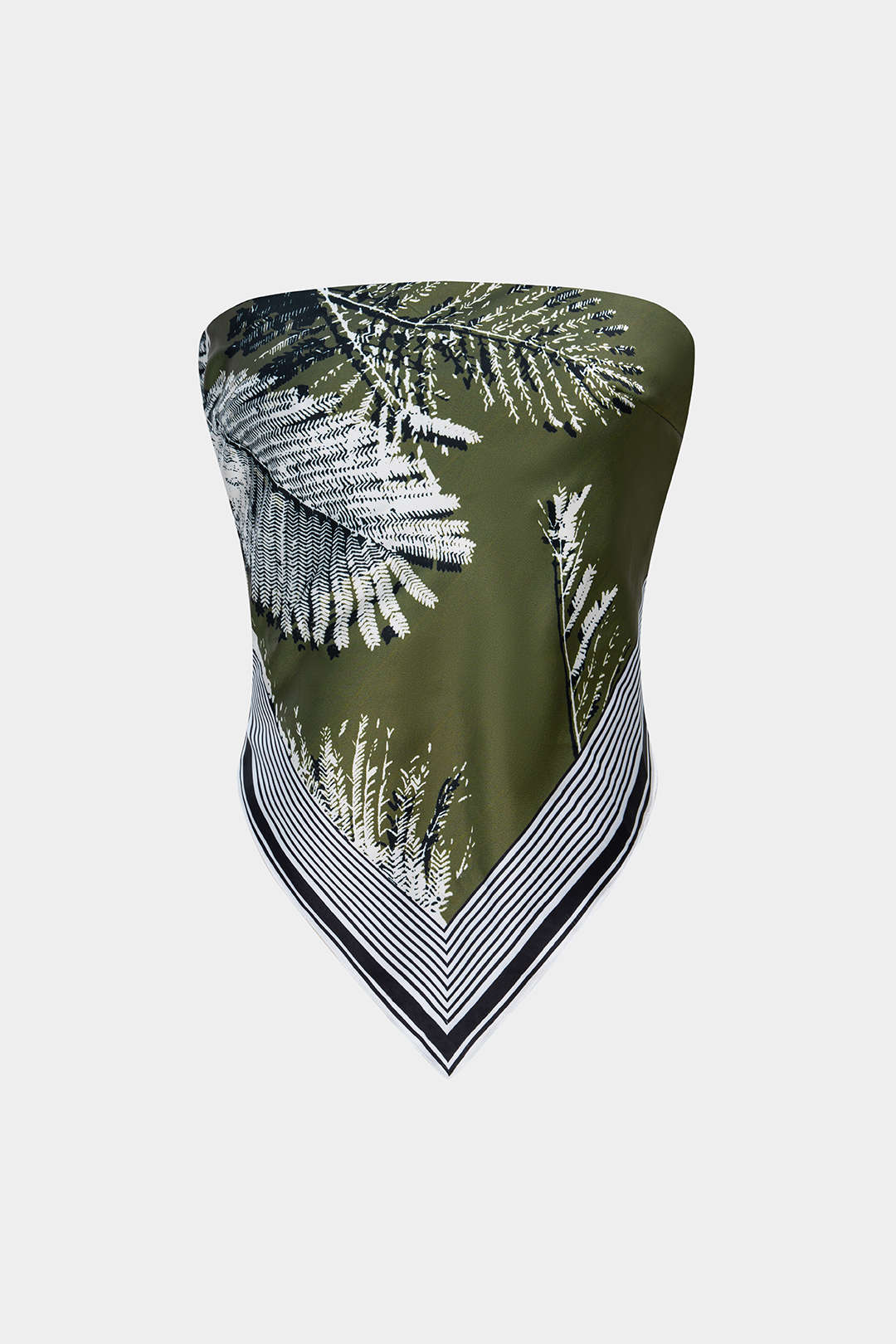 Leaves Contrast Print Satin Backless Tube Top