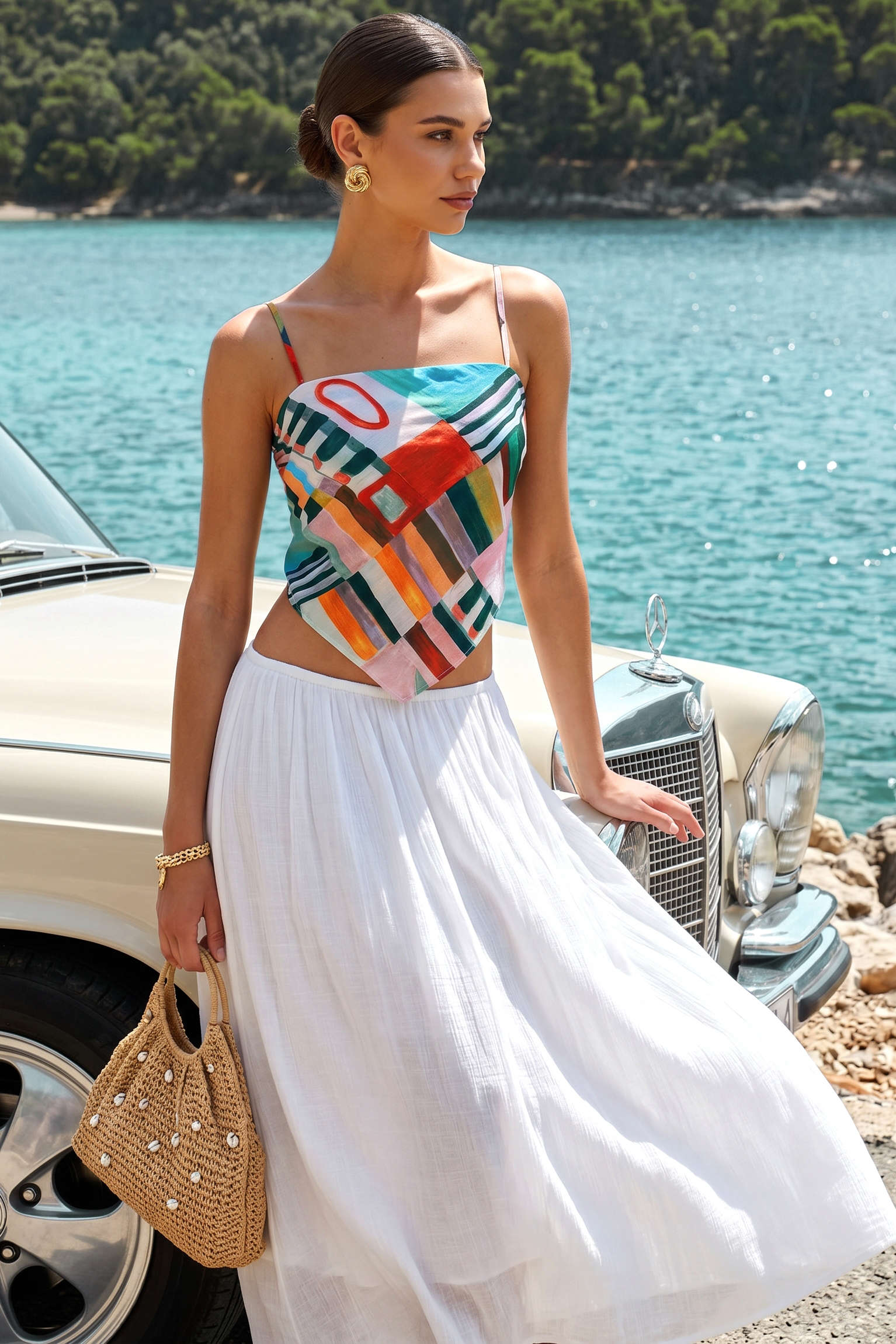 Abstract Geometric Print Knotted Cami Top - Image 5