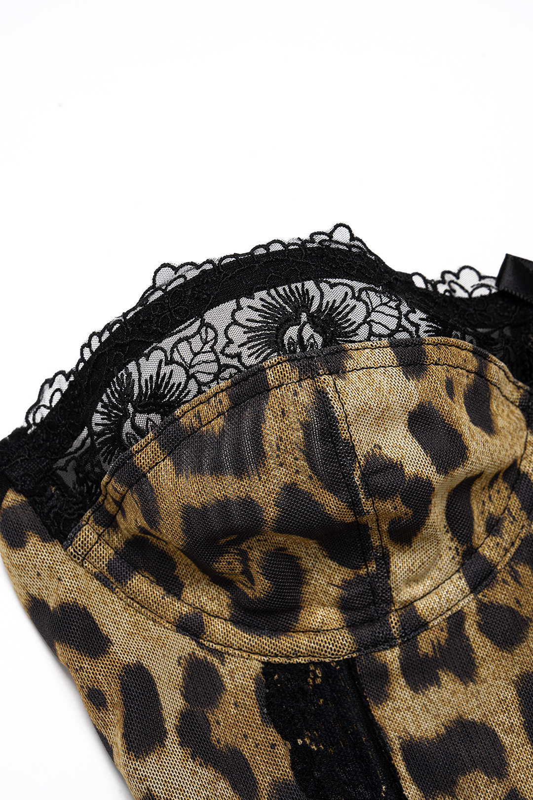 Leopard Print Lace Trim Bow Corset Tube Top - Image 3