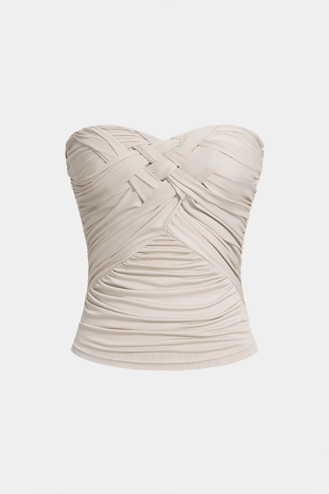 Solid Woven Ruched Tube Top - Image 2