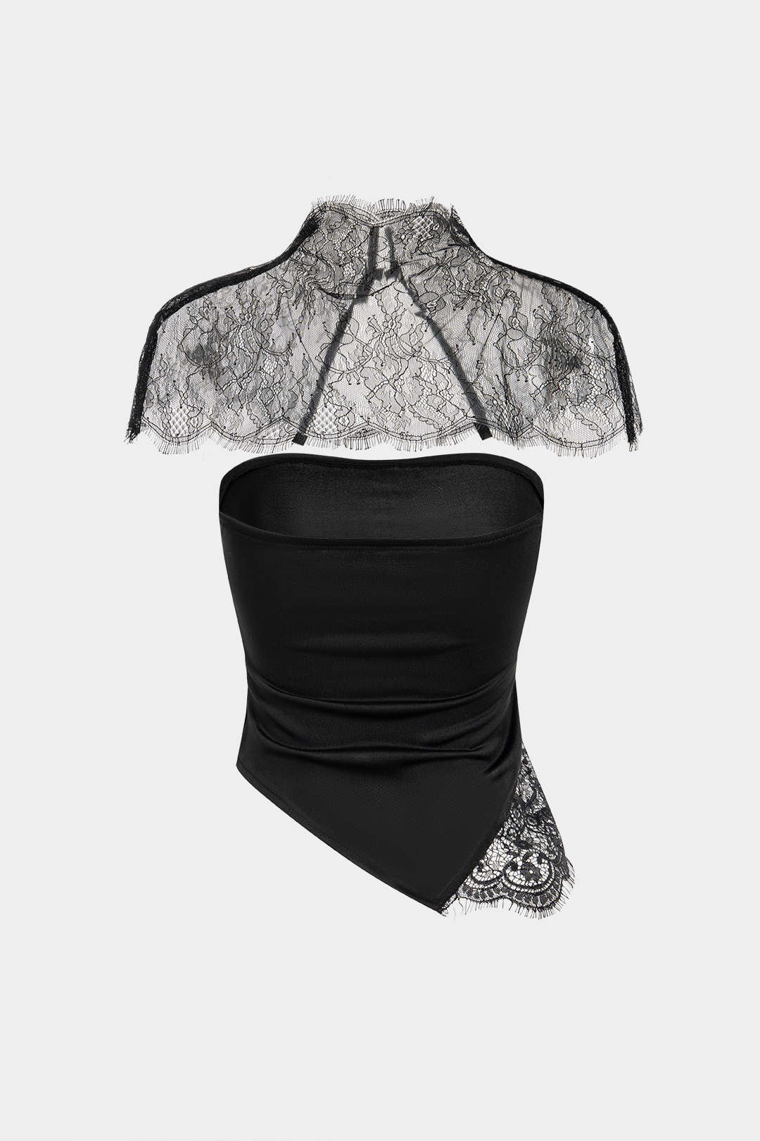 Lace Trim Patchwork Asymmetrical Tube Top With Sheer Shawl - Image 2