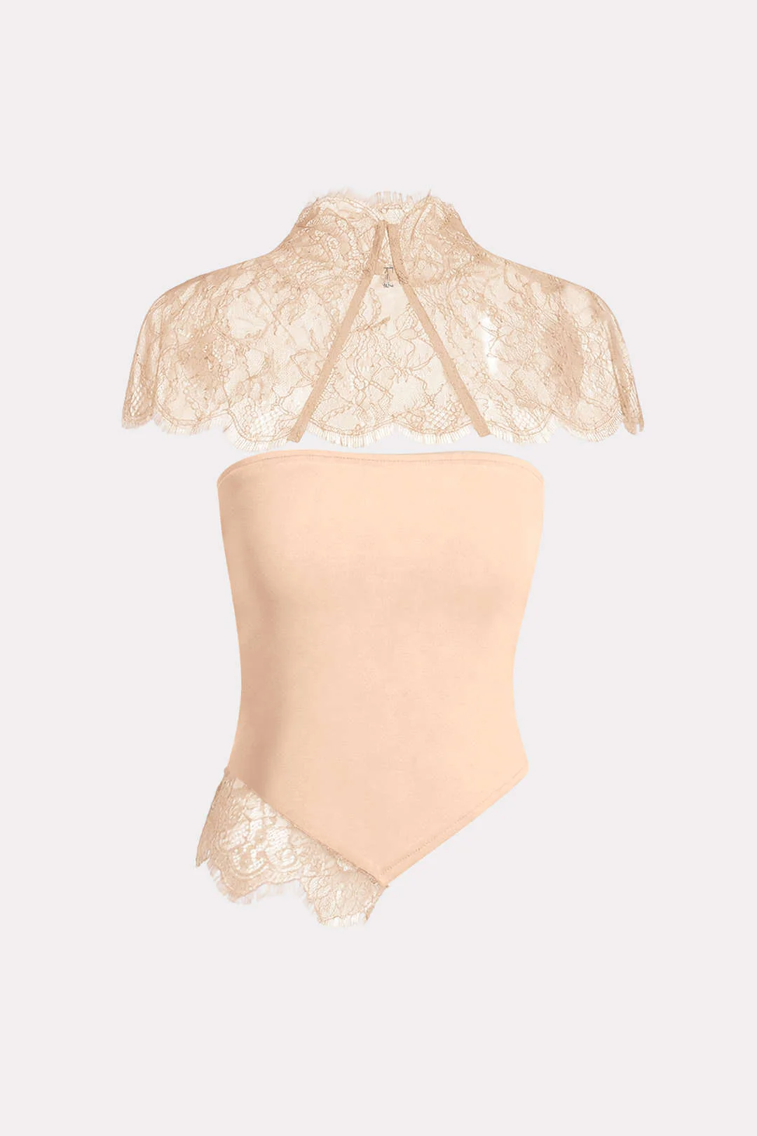 Lace Trim Patchwork Asymmetrical Tube Top With Sheer Shawl - Image 6