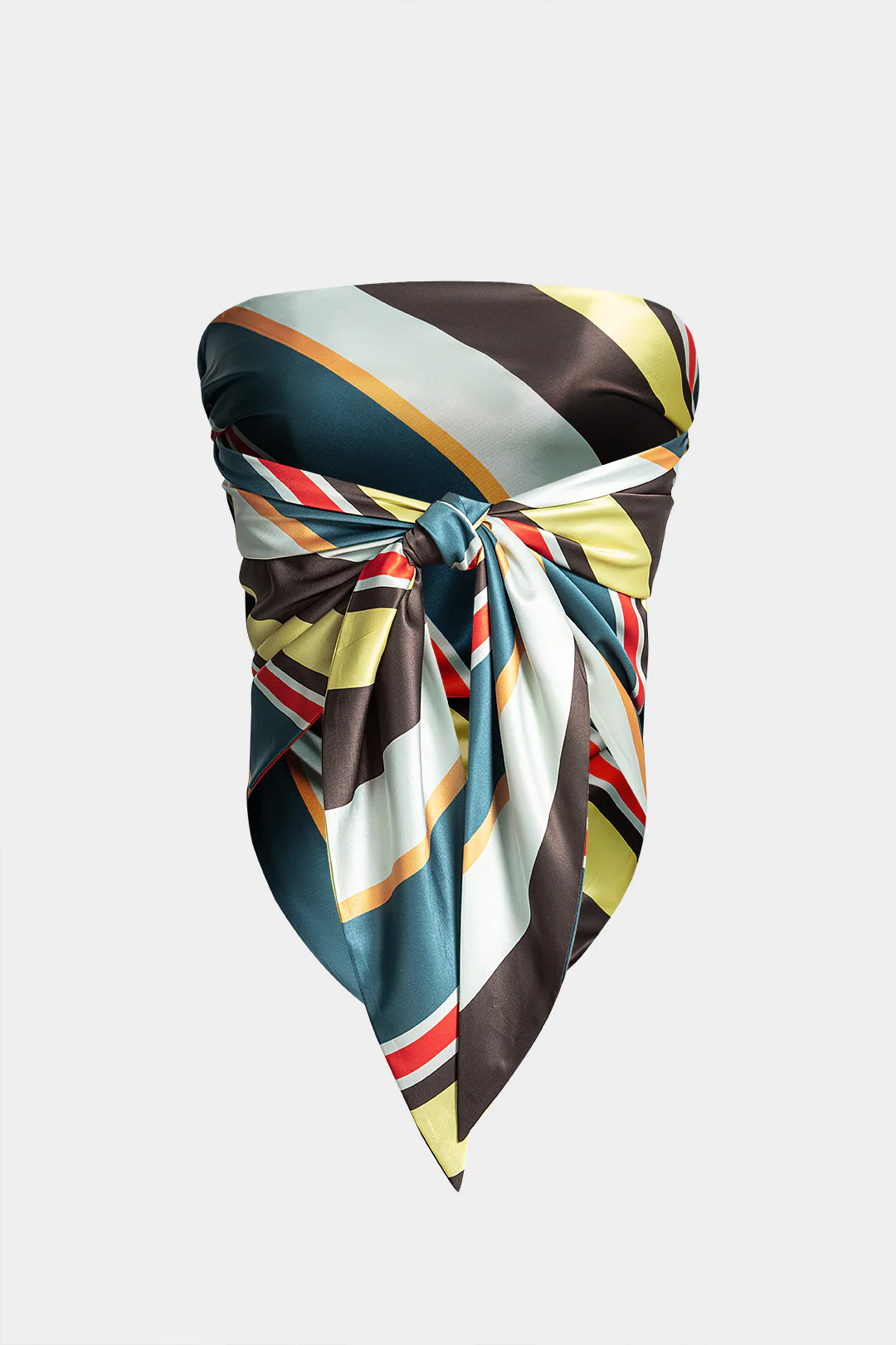 Stripes Print Satin Tie Back Tube Top - Image 2