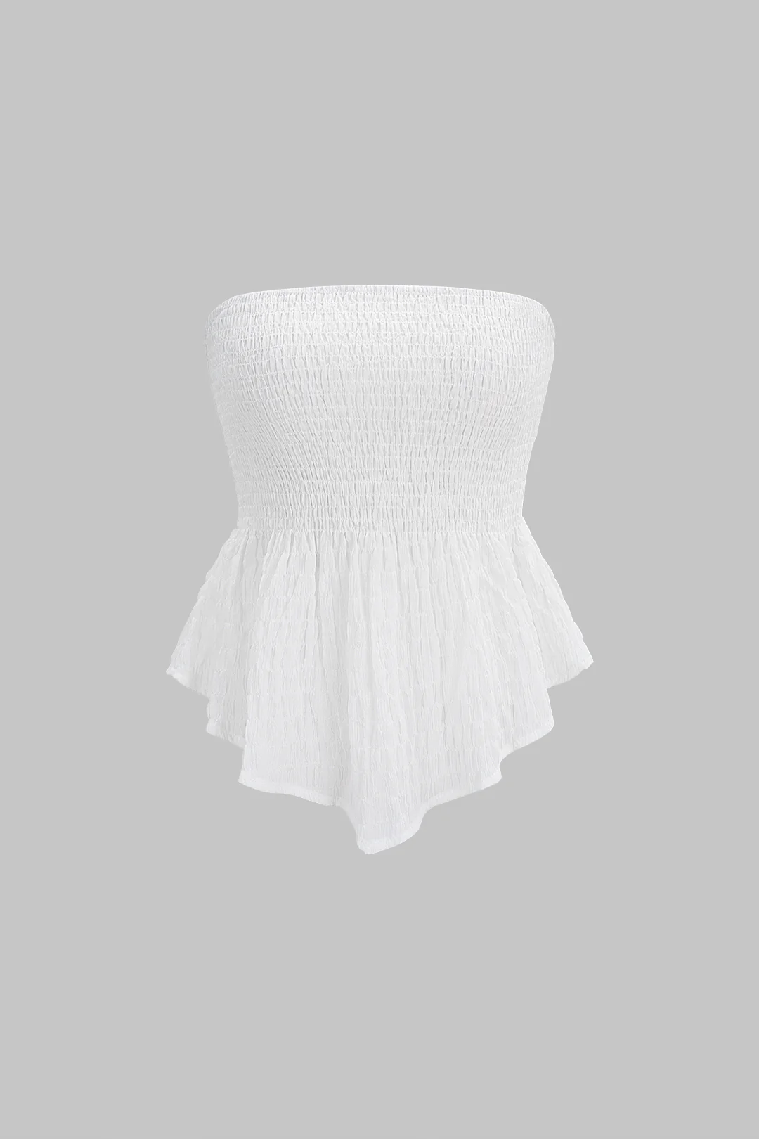 Solid Smocked Ruched Hem Tube Top