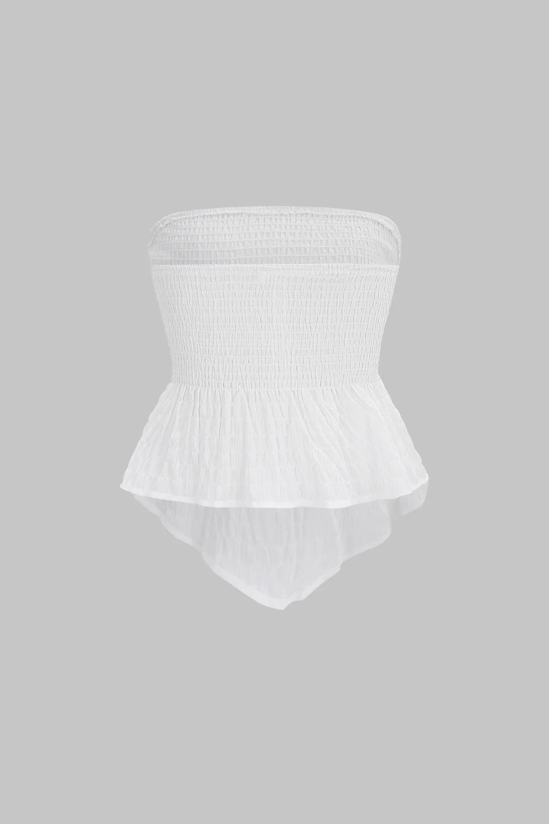 Solid Smocked Ruched Hem Tube Top - Image 2