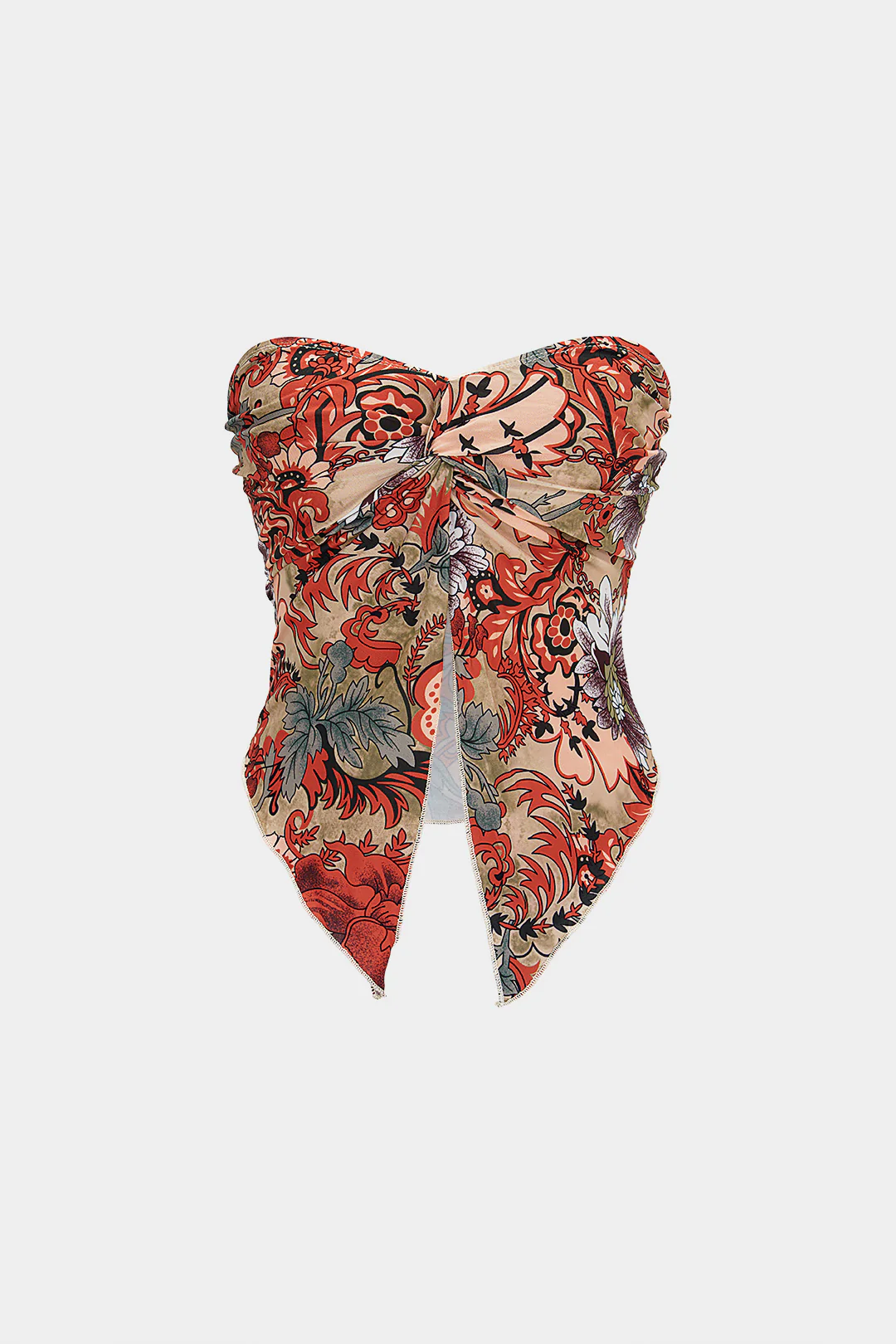 Artistic Print Ruched Tube Top