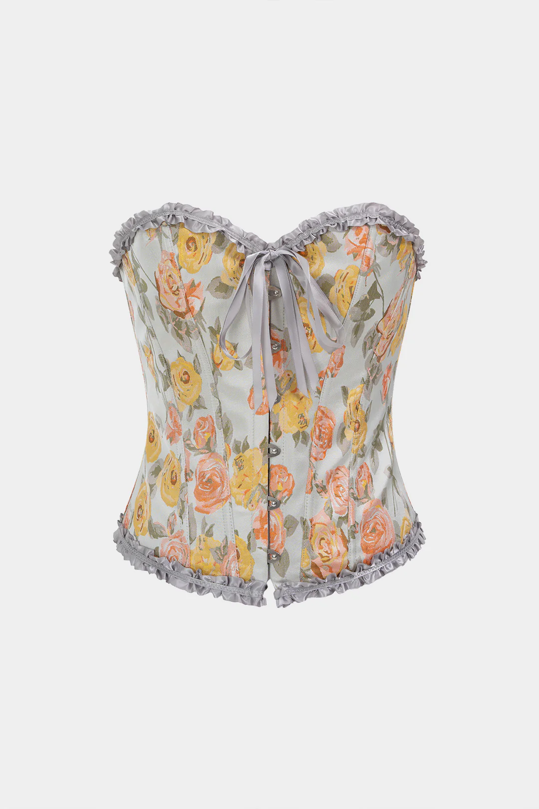 Scallop Edge Floral Print Tie-Up Corset Tube Top