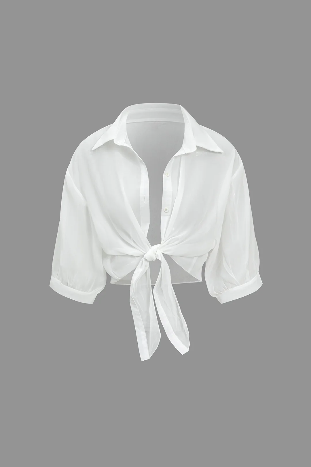 Chiffon Button Tie-Up Short-Sleeve Shirt
