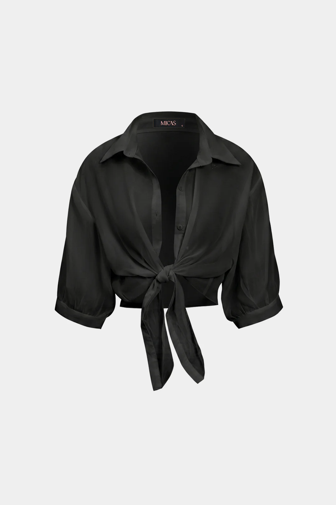 Chiffon Button Tie-Up Short-Sleeve Shirt - Image 4
