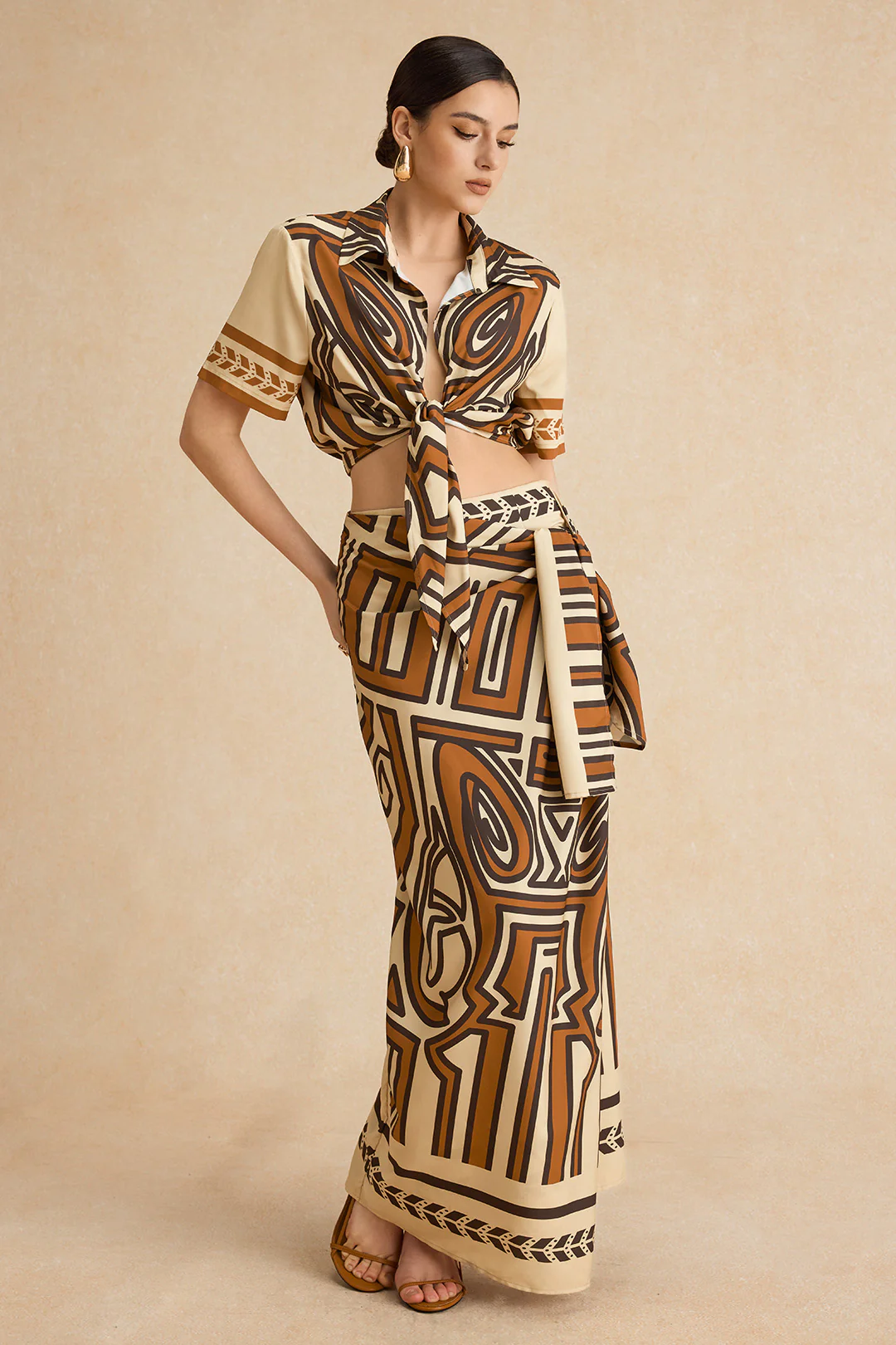 Bohemian Print  Tie Front Short-Sleeve Shirt - Image 8