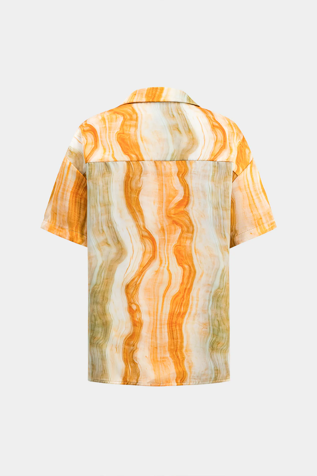 Marble Print Tie Front Button Pocket Short-Sleeve Shirt - Image 3