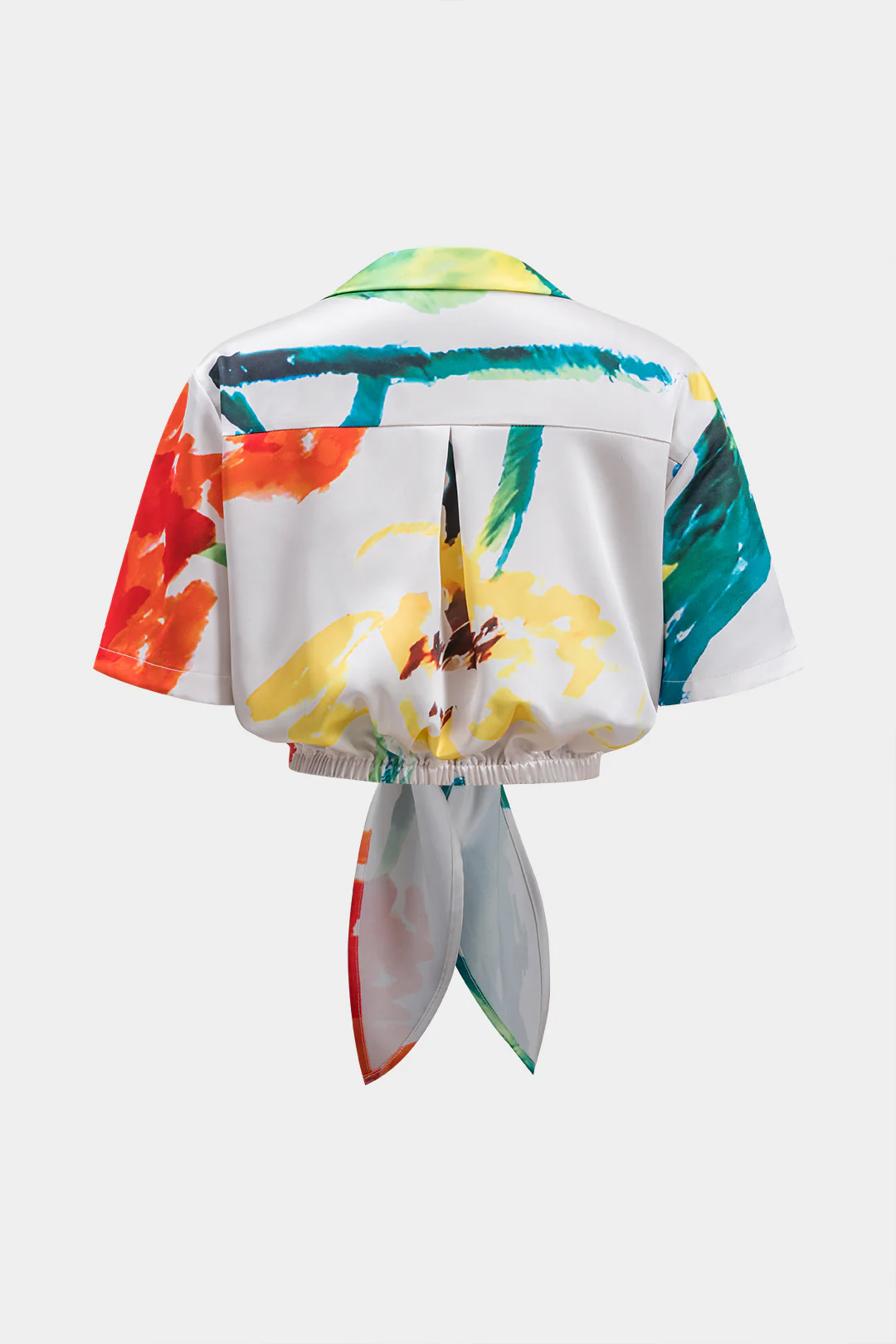 Satin Ruched Tie Front Short-Sleeve Shirt - Image 3