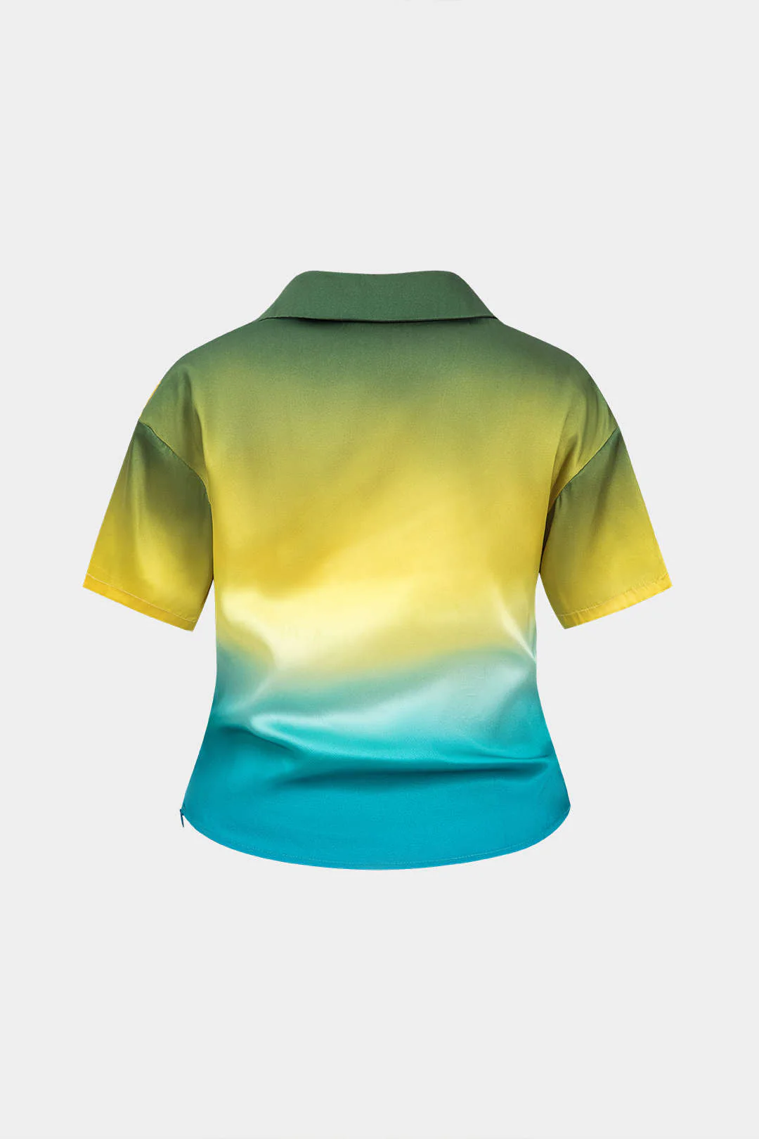 Plus Size Ombre Print Satin Button Short-Sleeve Shirt - Image 2