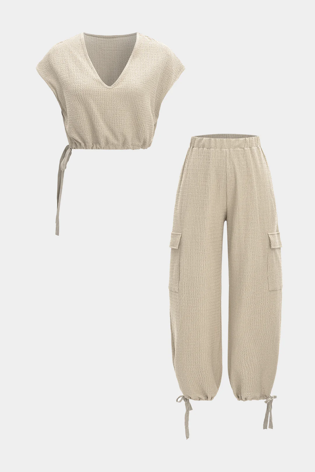 V-Neck Drawstring Tank Top And Pocket Trousers Set - Image 4