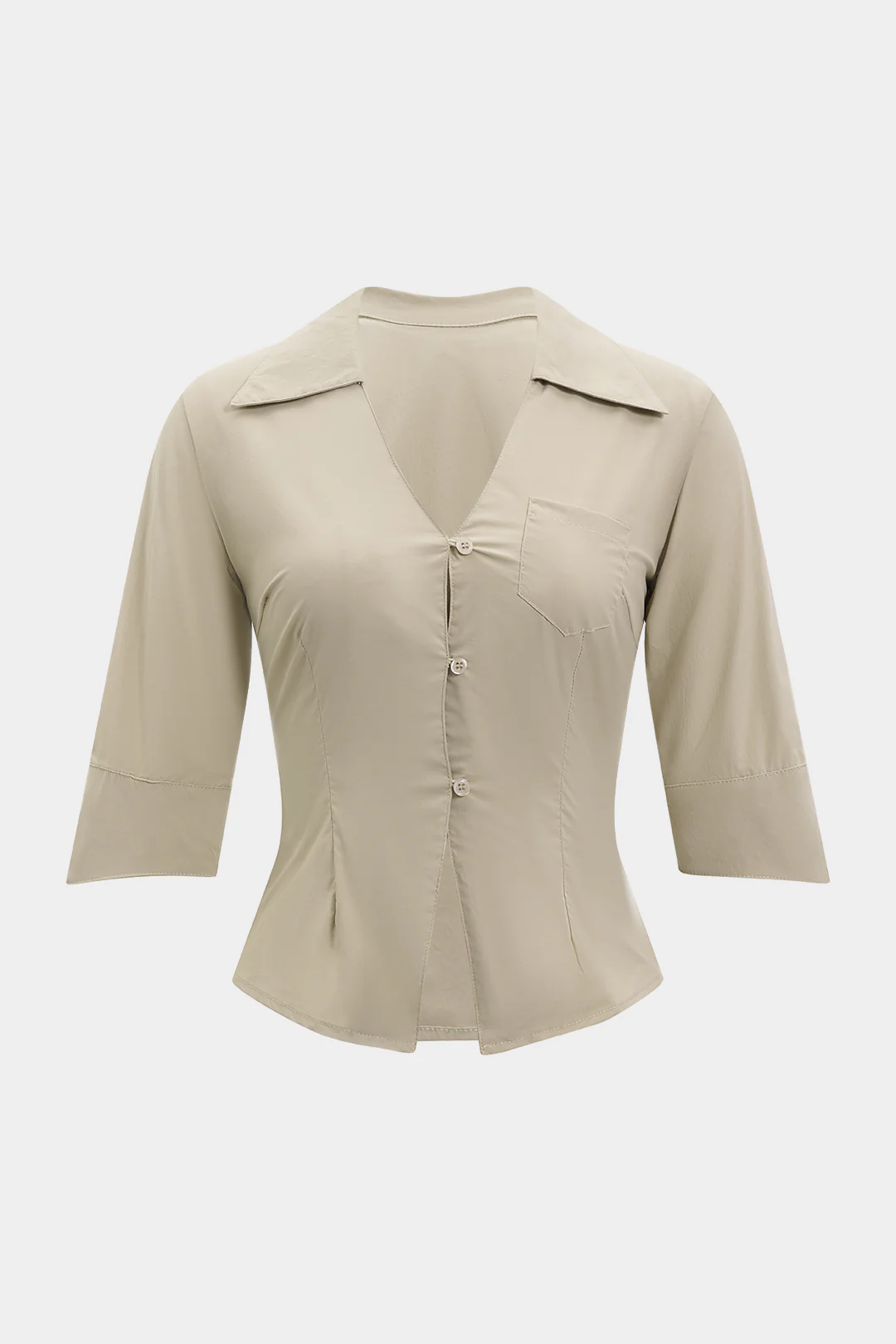 Linen V-Neck Button Pocket Short-Sleeve Shirt