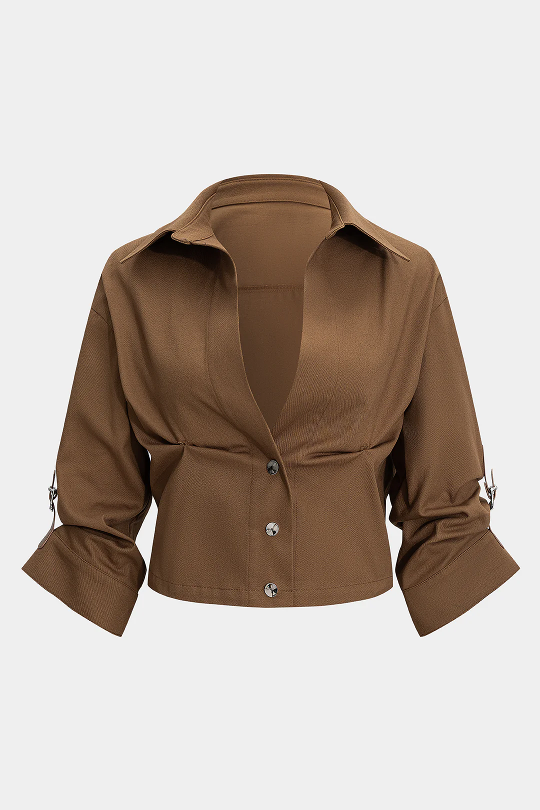 Plus Size Button Shirred Short-Sleeve Shirt