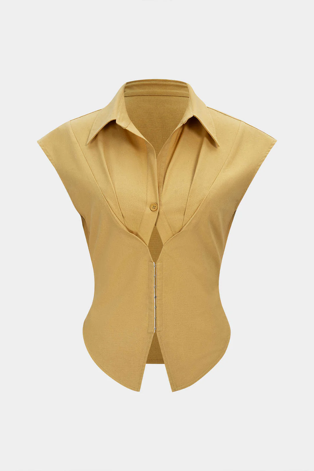 Linen Lapel Cut Out Button Tank Top