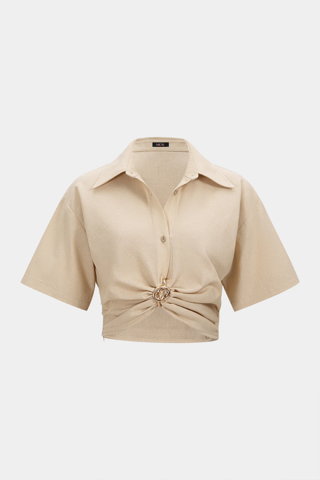 Lapel Metallic Button Short-Sleeve Shirt