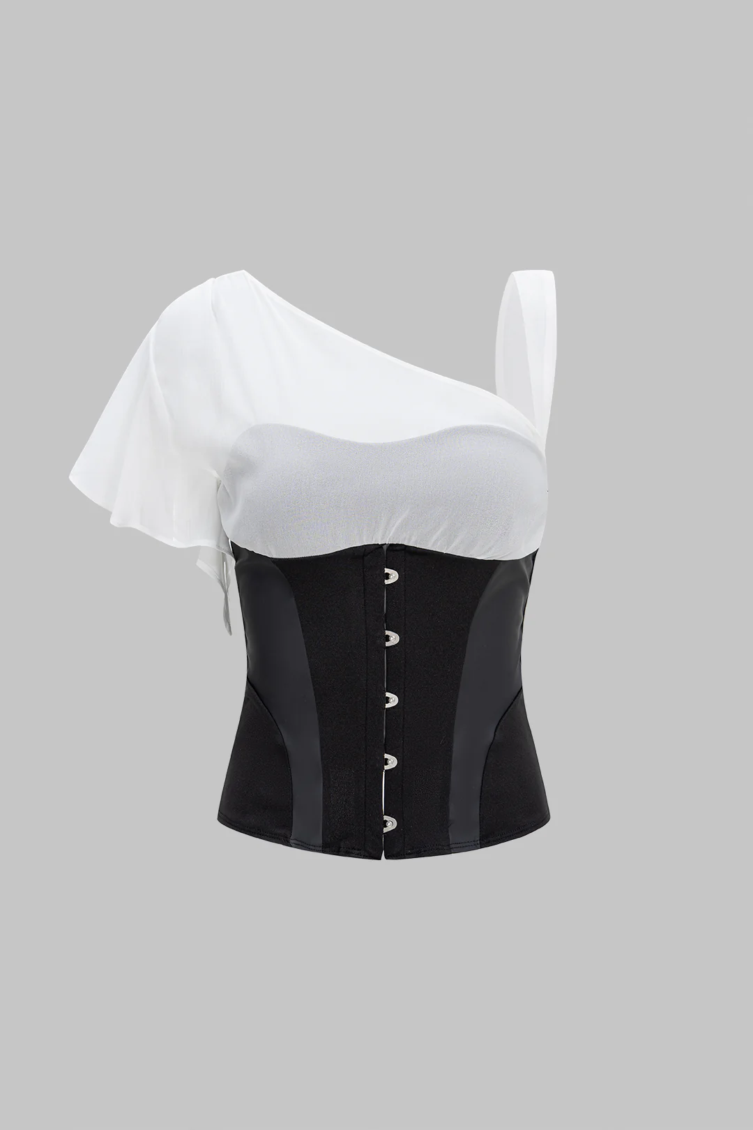 Patchwork Faux Leather Asymmetrical Short-Sleeve Shirt