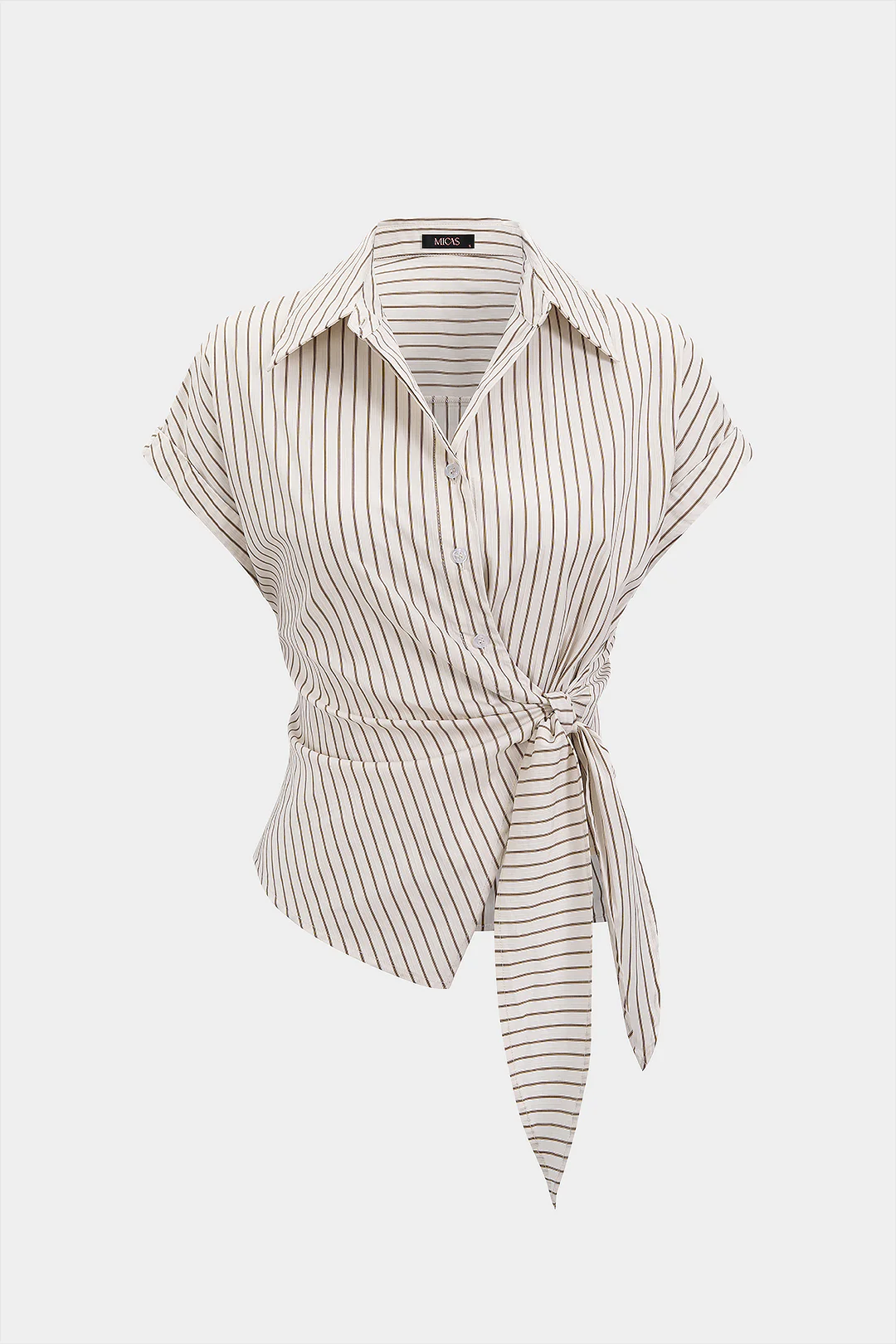 Stripes Print Tie Front Short-Sleeve Shirt