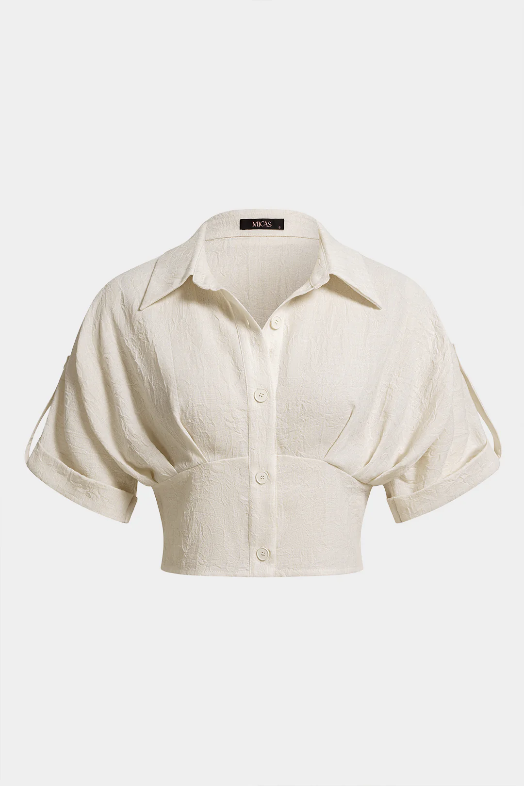 Lapel Ruched Short-Sleeve Shirt