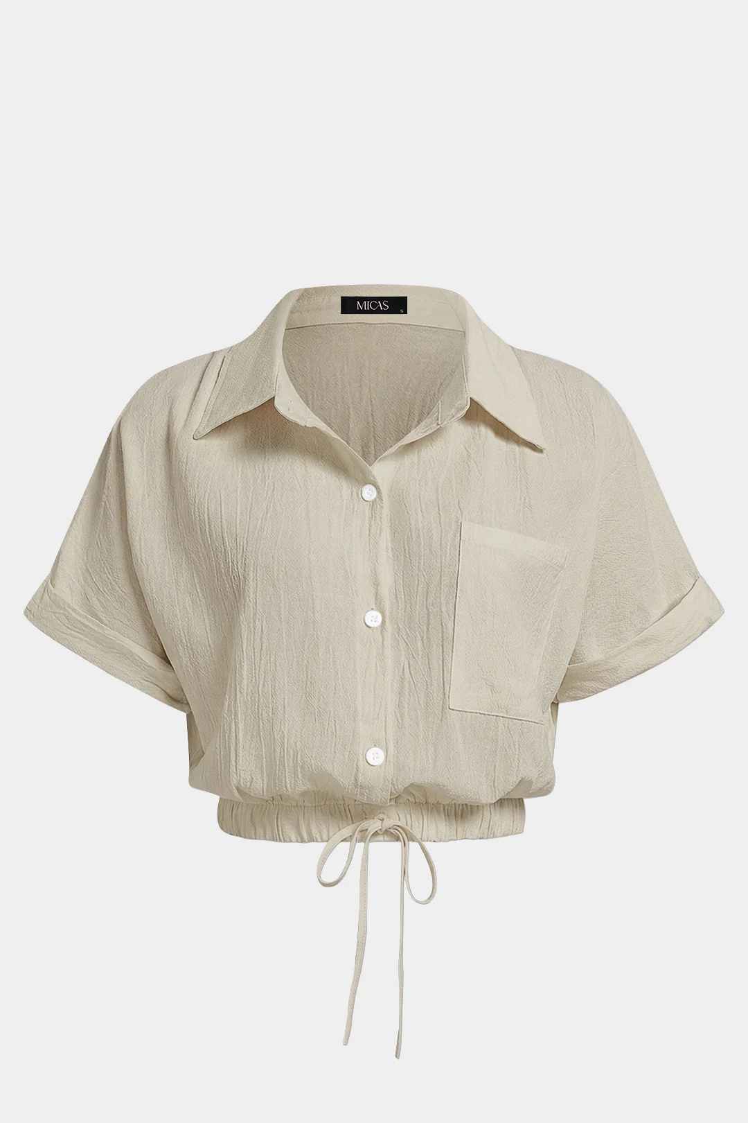 Lapel Drawstring Short-Sleeve Shirt - Image 7