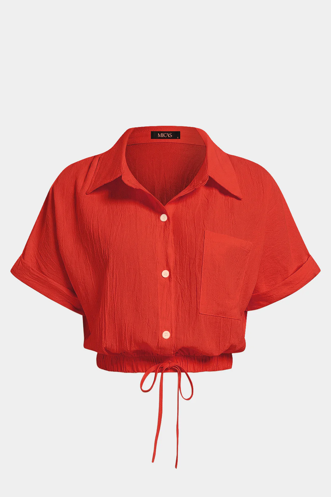 Lapel Drawstring Short-Sleeve Shirt - Image 8