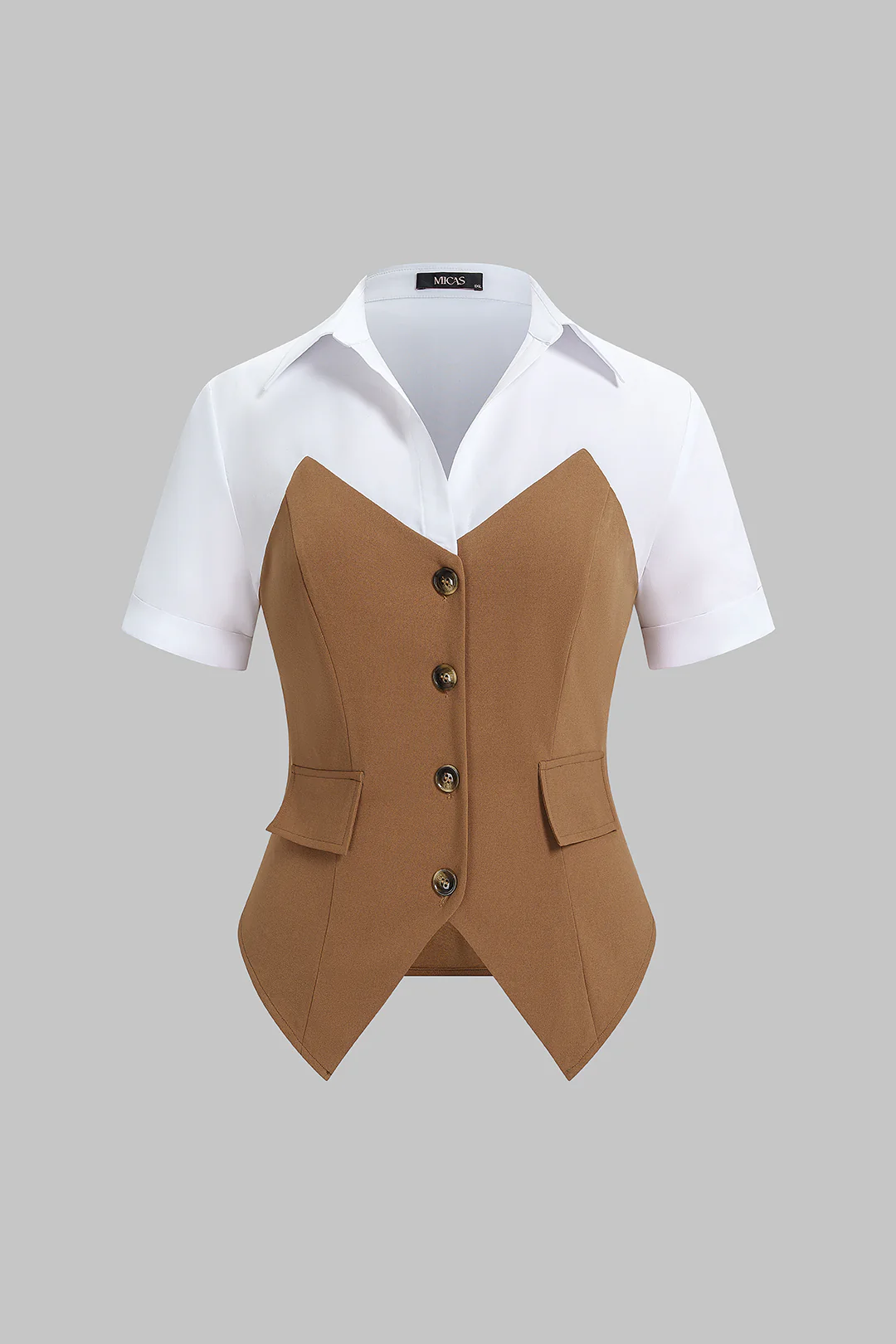 Contrast Lapel Short Sleeve Top