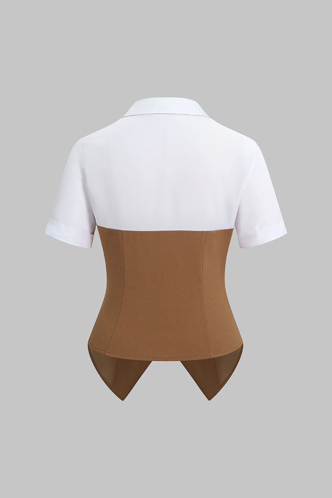 Contrast Lapel Short Sleeve Top - Image 2