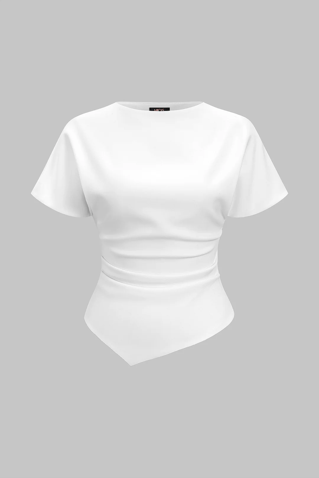 Solid Asymmetrical Ruched Short-Sleeve Shirt - Image 4