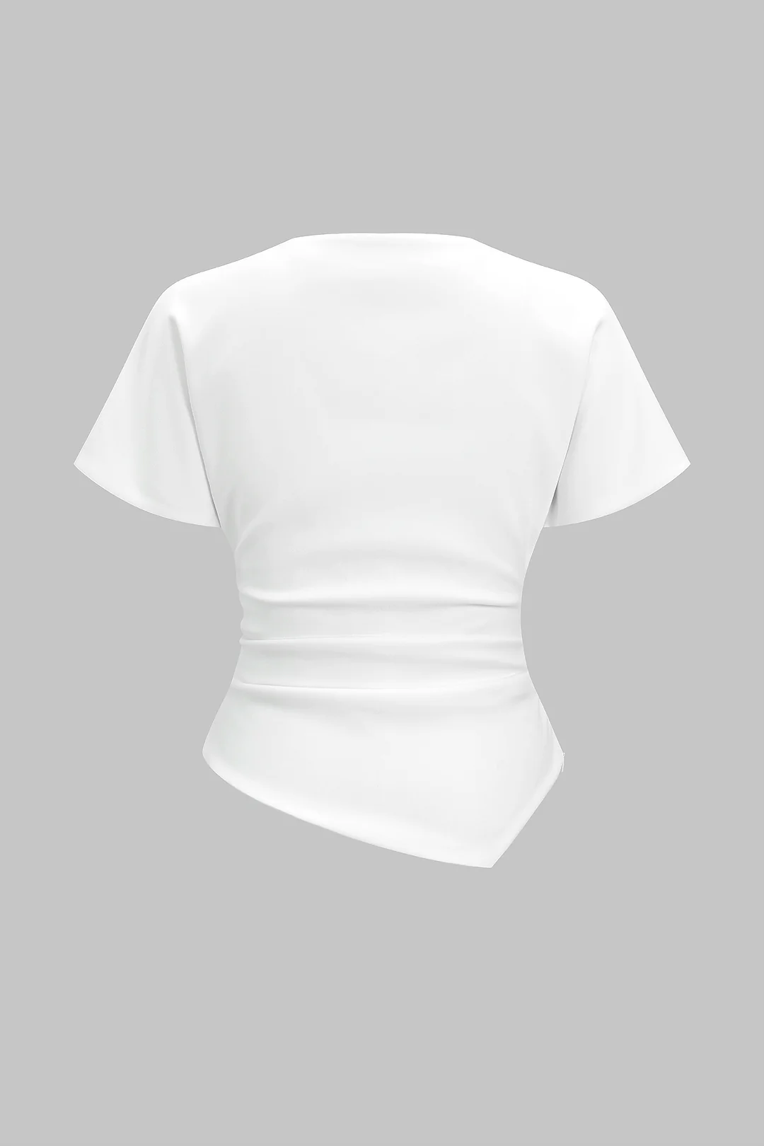 Solid Asymmetrical Ruched Short-Sleeve Shirt - Image 5