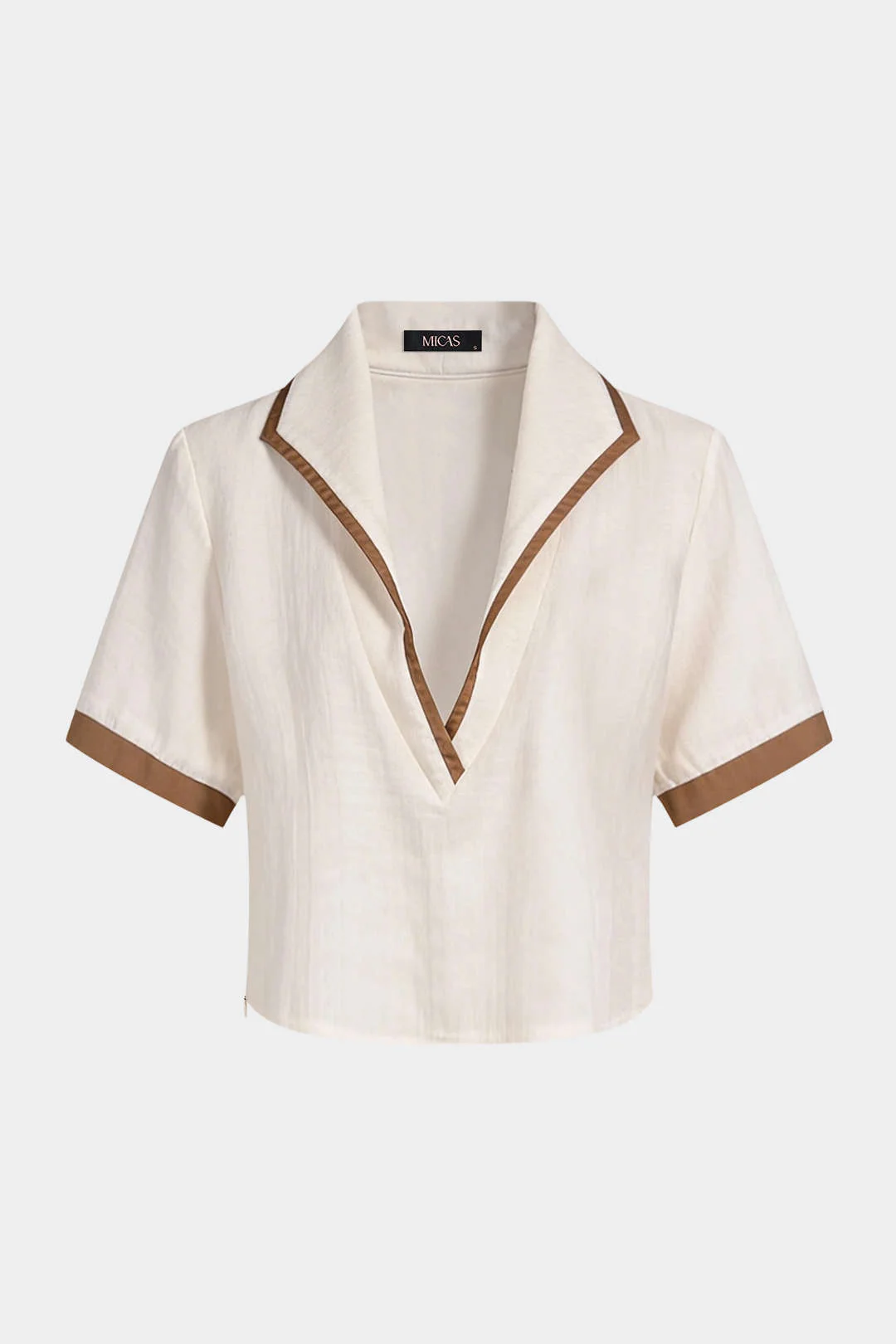 Contrast Binding Lapel V-Neck Short-Sleeve Shirt