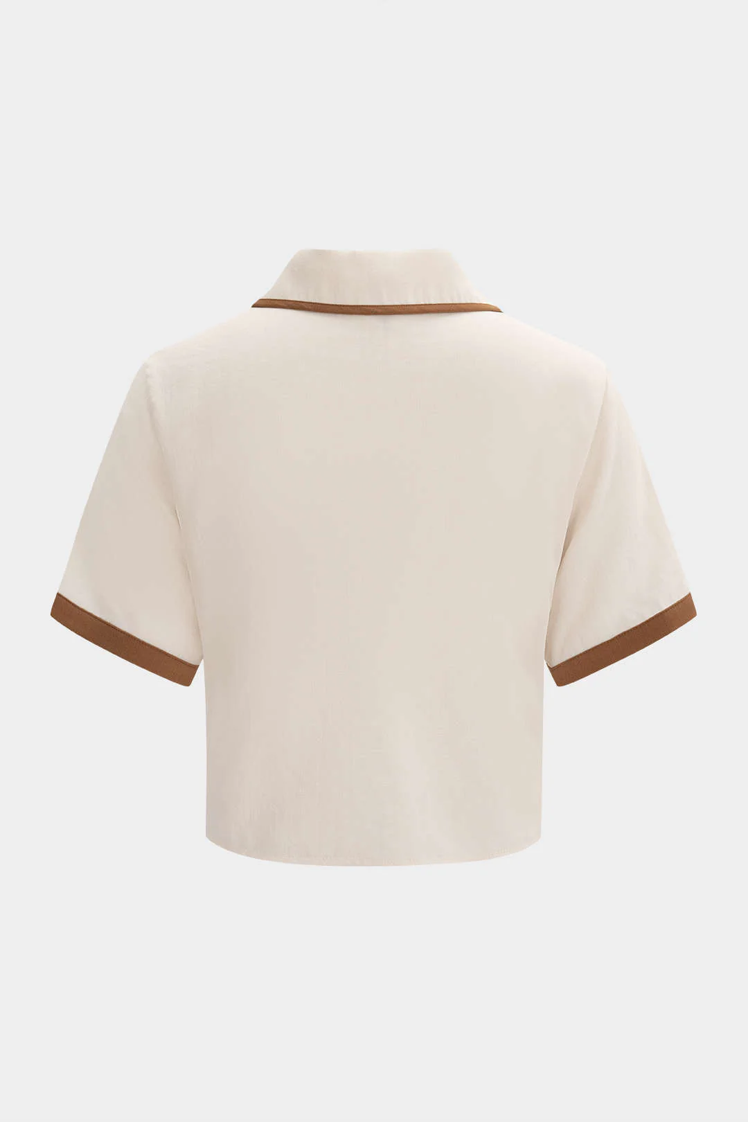 Contrast Binding Lapel V-Neck Short-Sleeve Shirt - Image 3