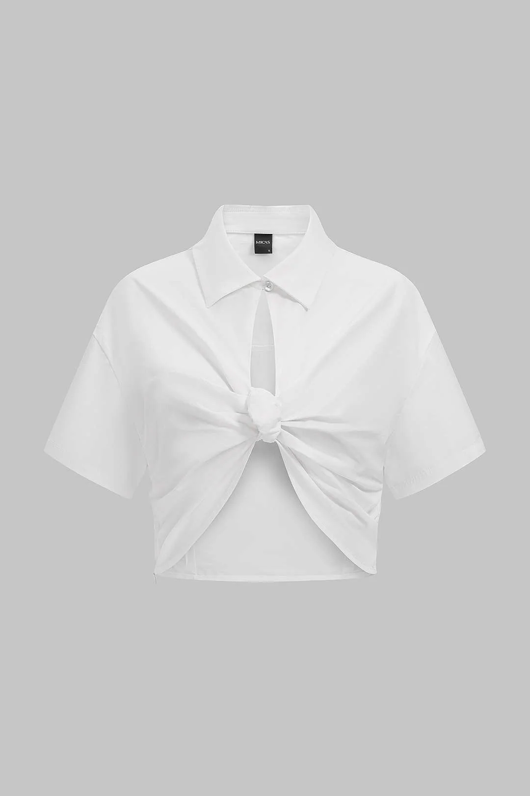 Lapel Ruched Cut Out Short-Sleeve Shirt