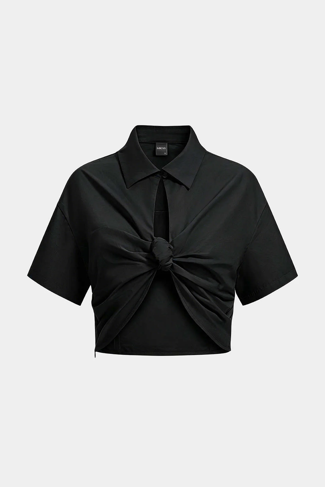 Lapel Ruched Cut Out Short-Sleeve Shirt - Image 4