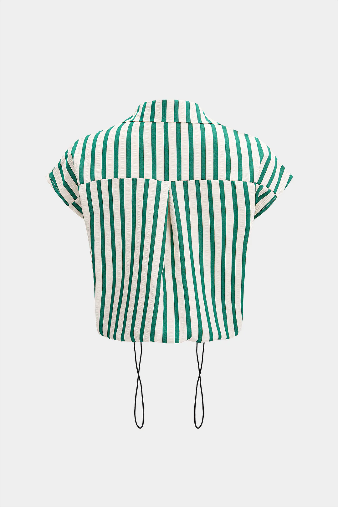 Stripes Print Lapel Button Drawstring Short-Sleeve Shirt - Image 2