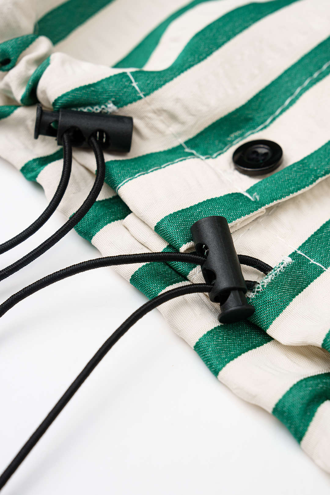 Stripes Print Lapel Button Drawstring Short-Sleeve Shirt - Image 3