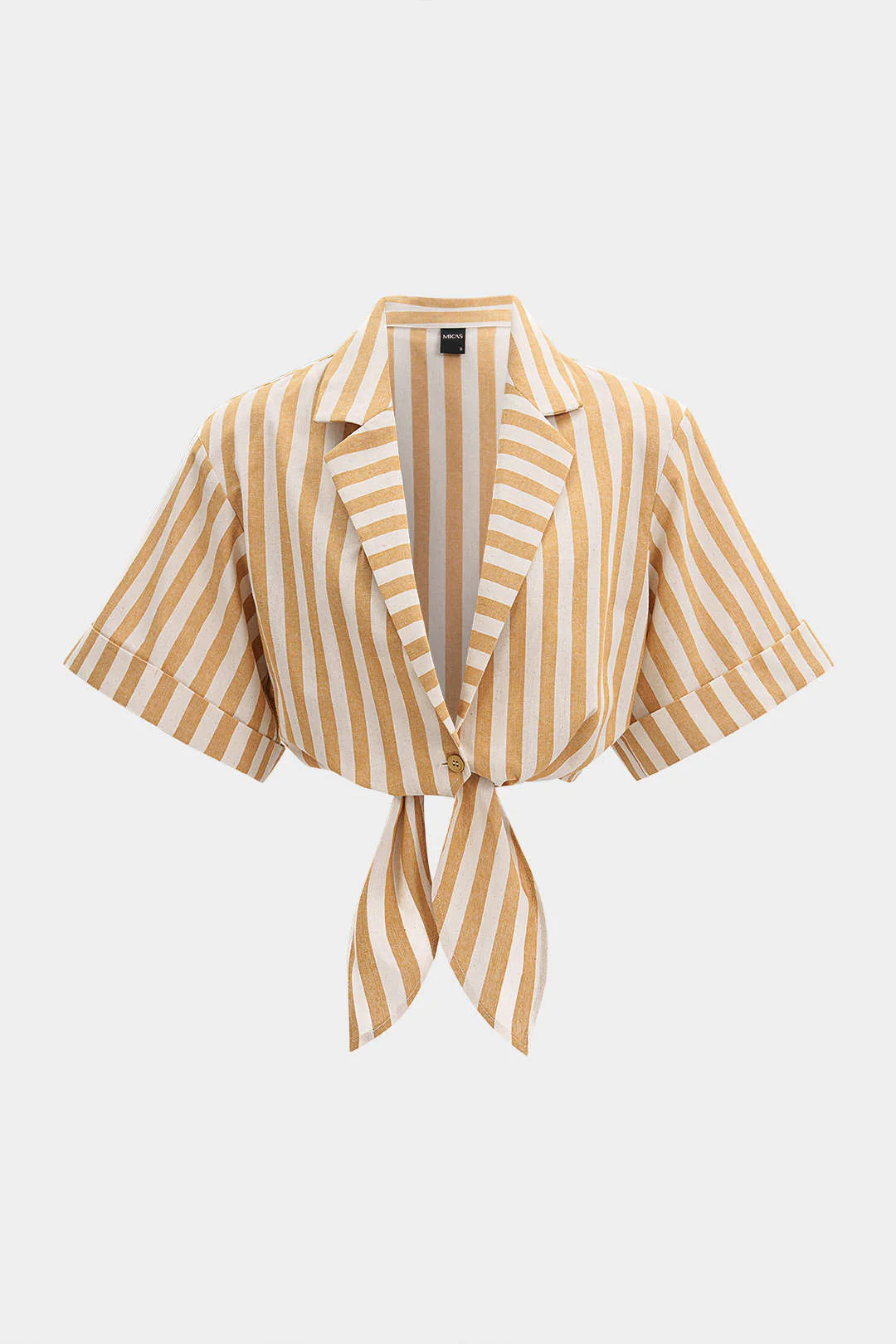 Stripes Print Notched Lapel Tie-Up Short-Sleeve Shirt