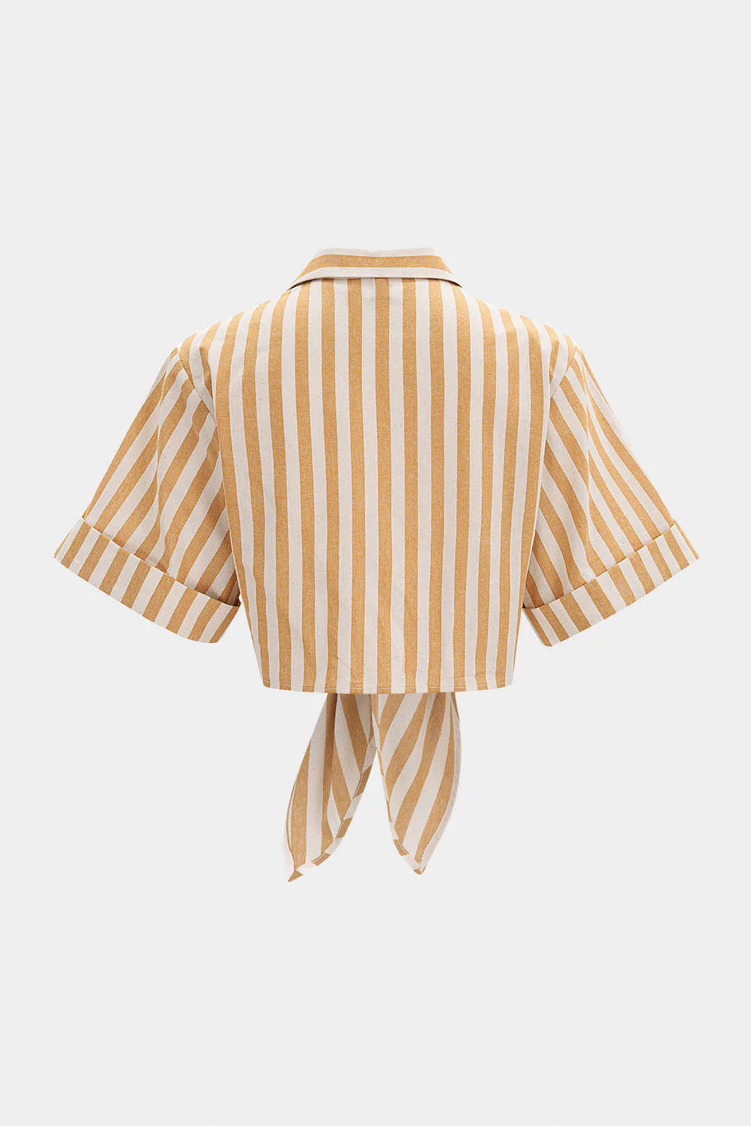 Stripes Print Notched Lapel Tie-Up Short-Sleeve Shirt - Image 2