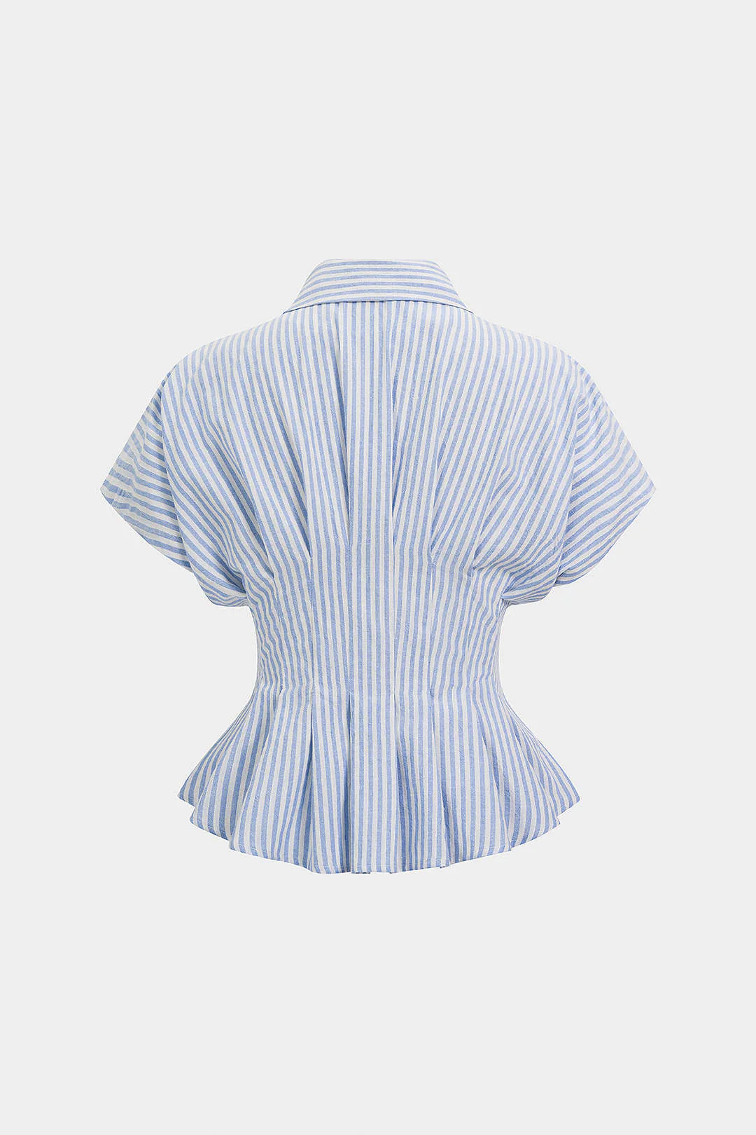 Stripes Print Lapel Ruched Short-Sleeve Shirt - Image 4