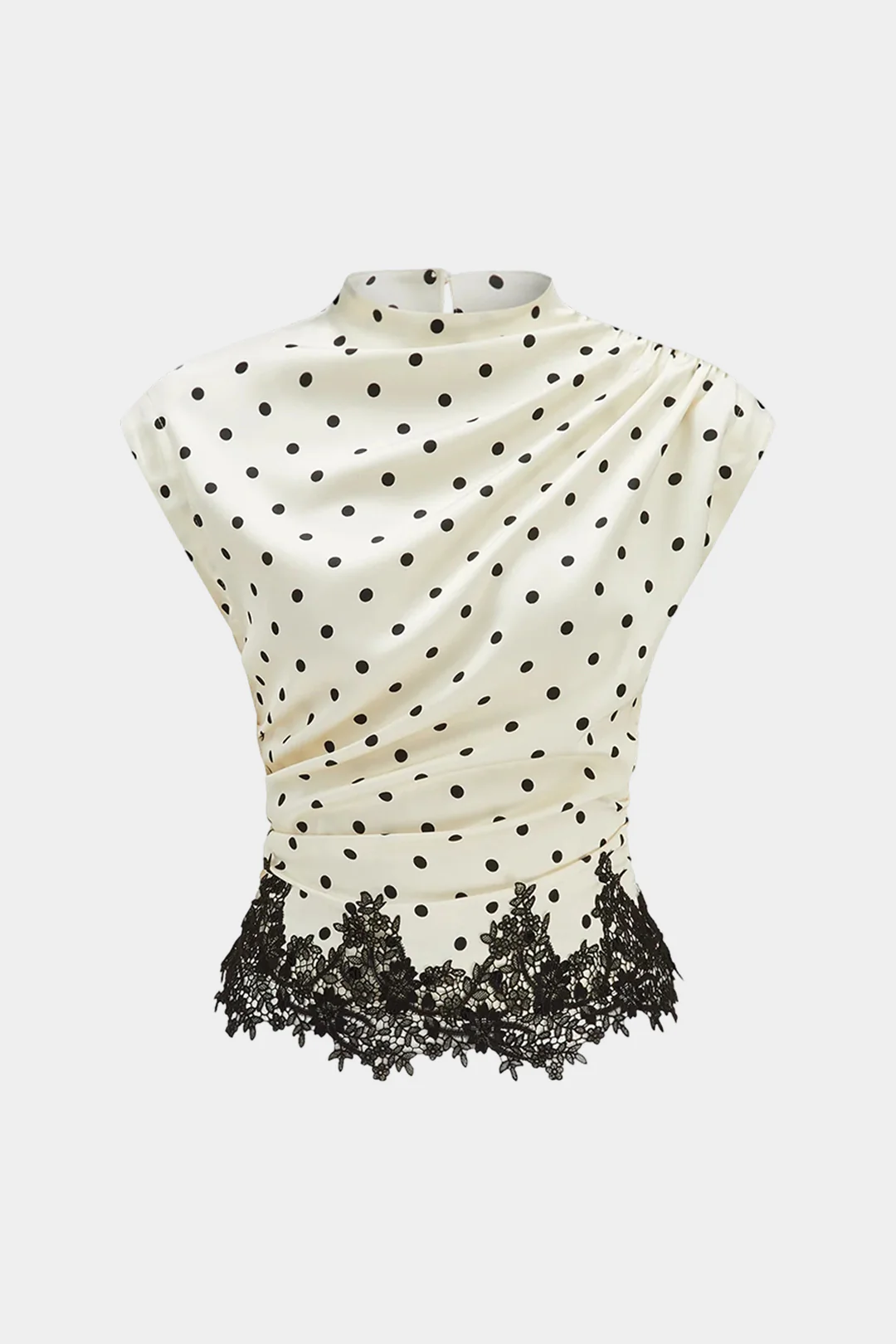 Polka Dots Print Patchwork Lace Ruched Shirt