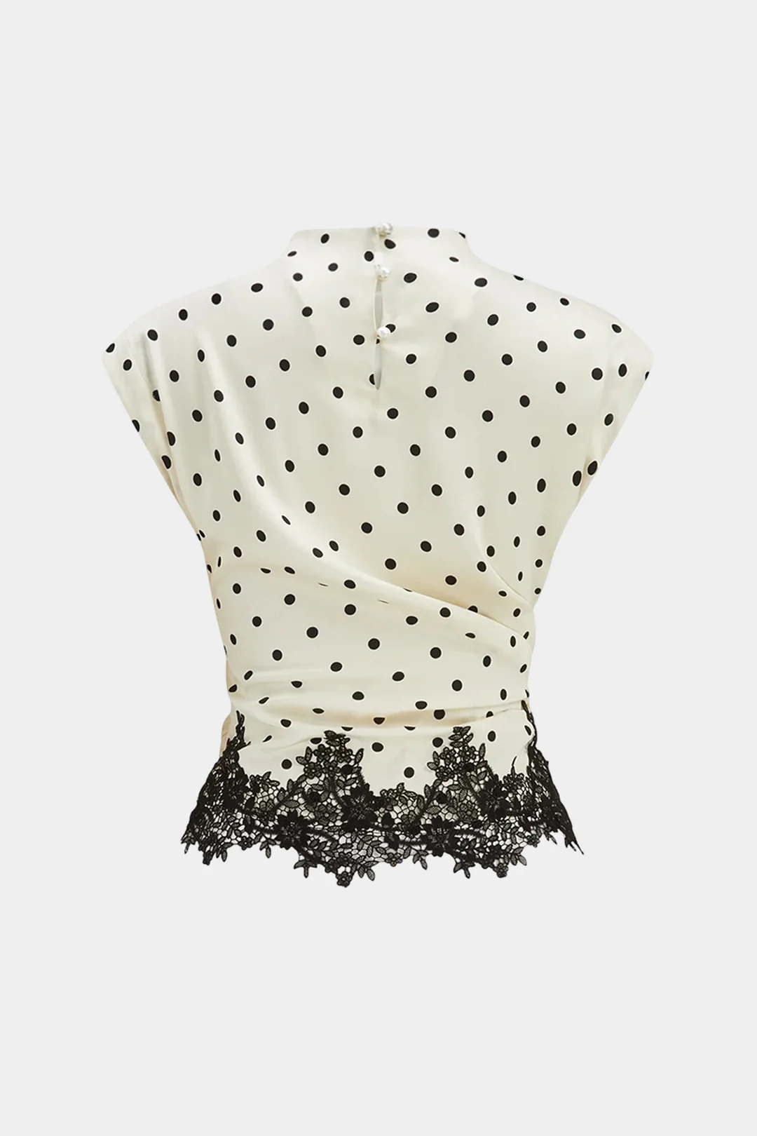 Polka Dots Print Patchwork Lace Ruched Shirt - Image 2