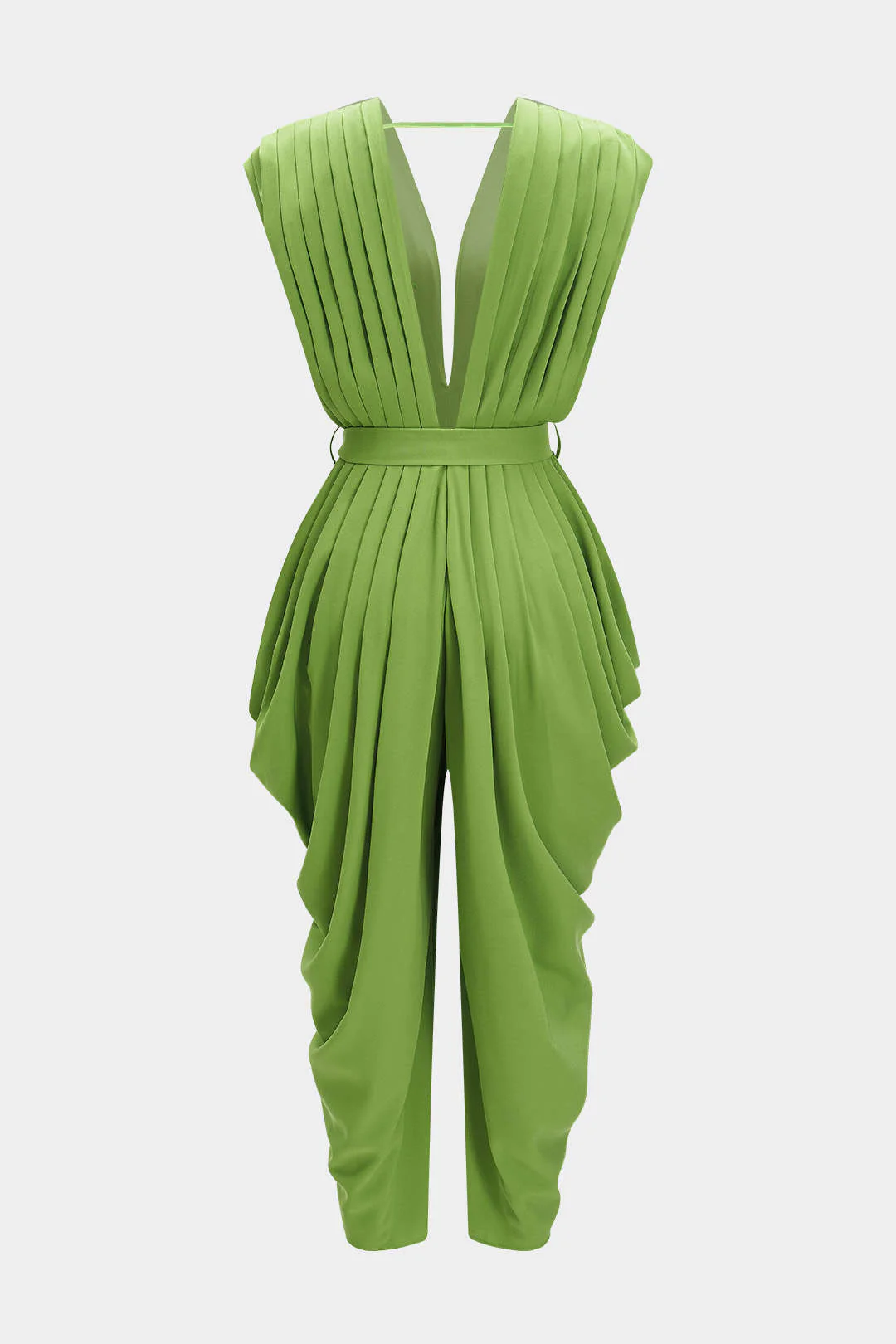 V-Neck Tie-Up Ruched Sleeveless Jumpsuit - Image 2