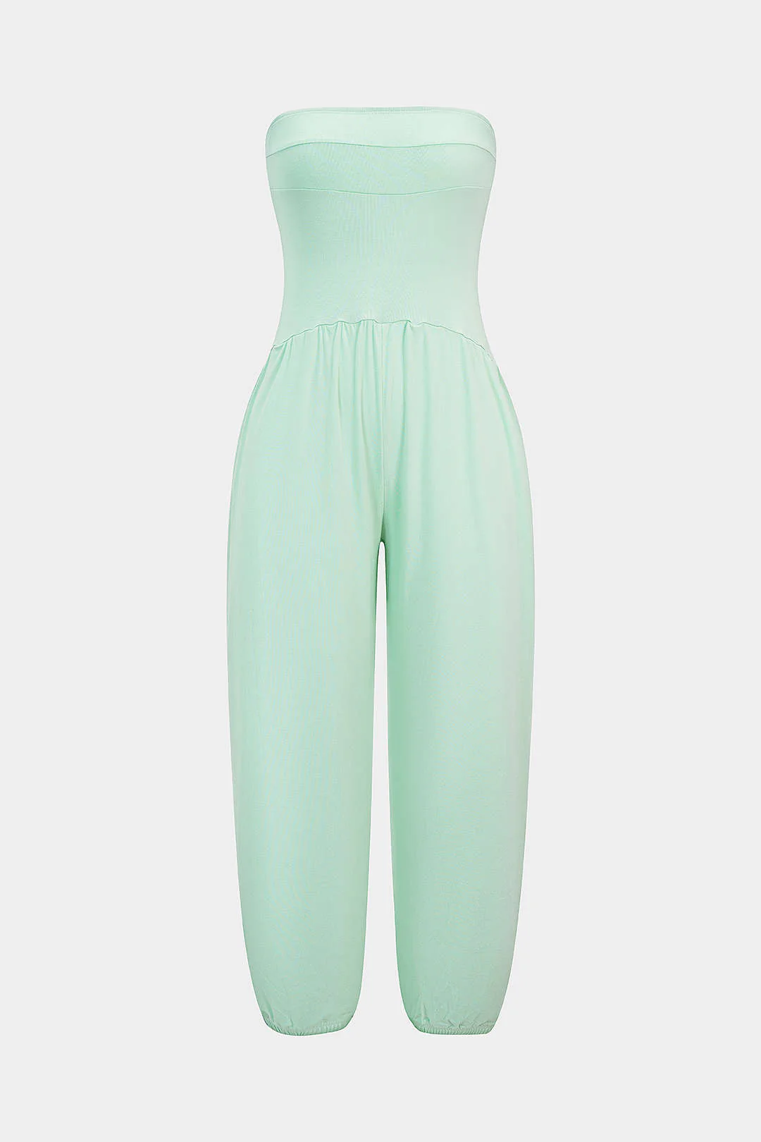 Solid Ruched Strapless Jumpsuit - Image 8