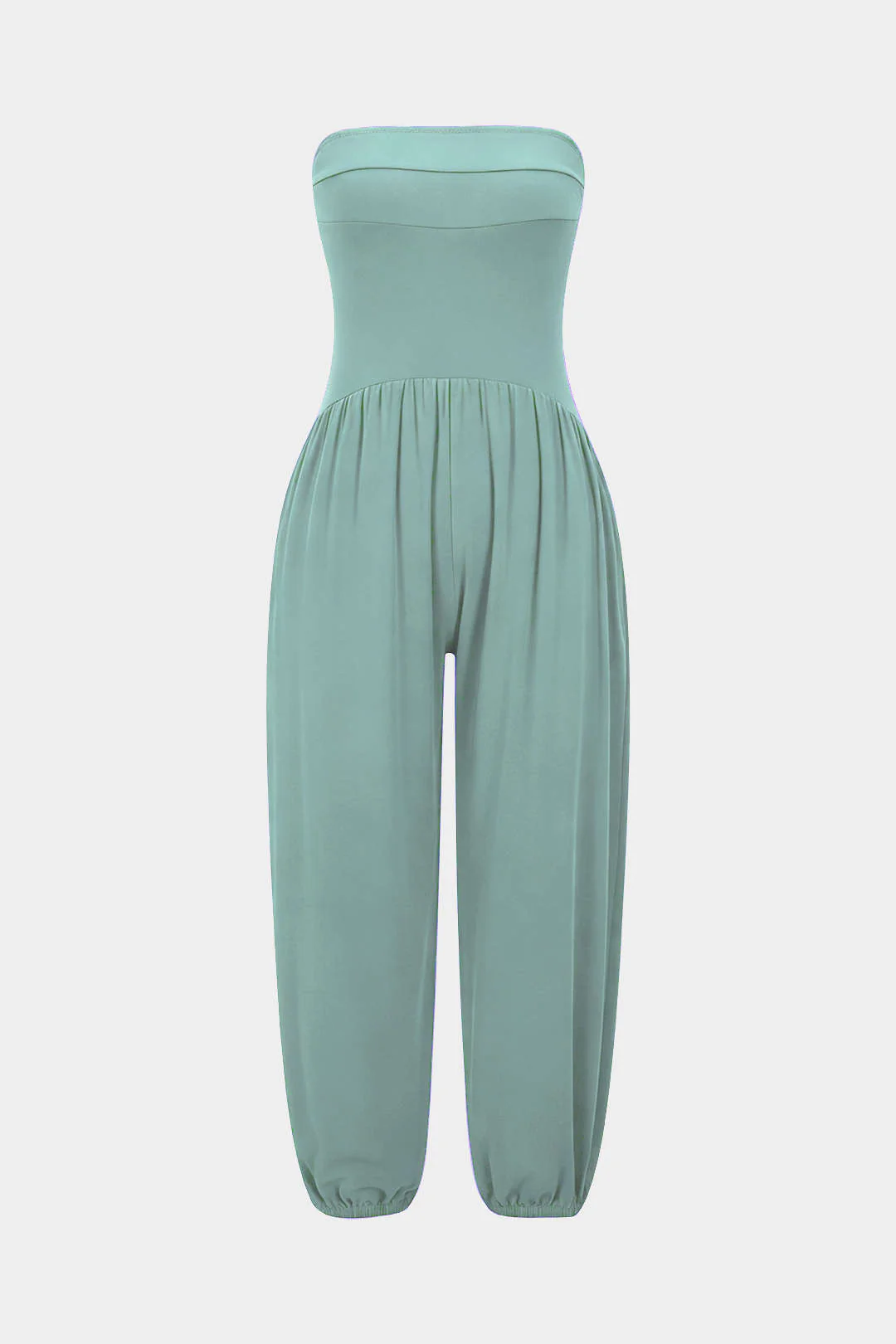 Solid Ruched Strapless Jumpsuit - Image 9