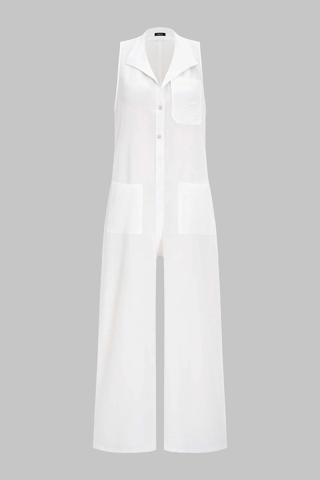 Lapel Pocket Button Sleeveless Wide Leg Jumpsuit - Image 2