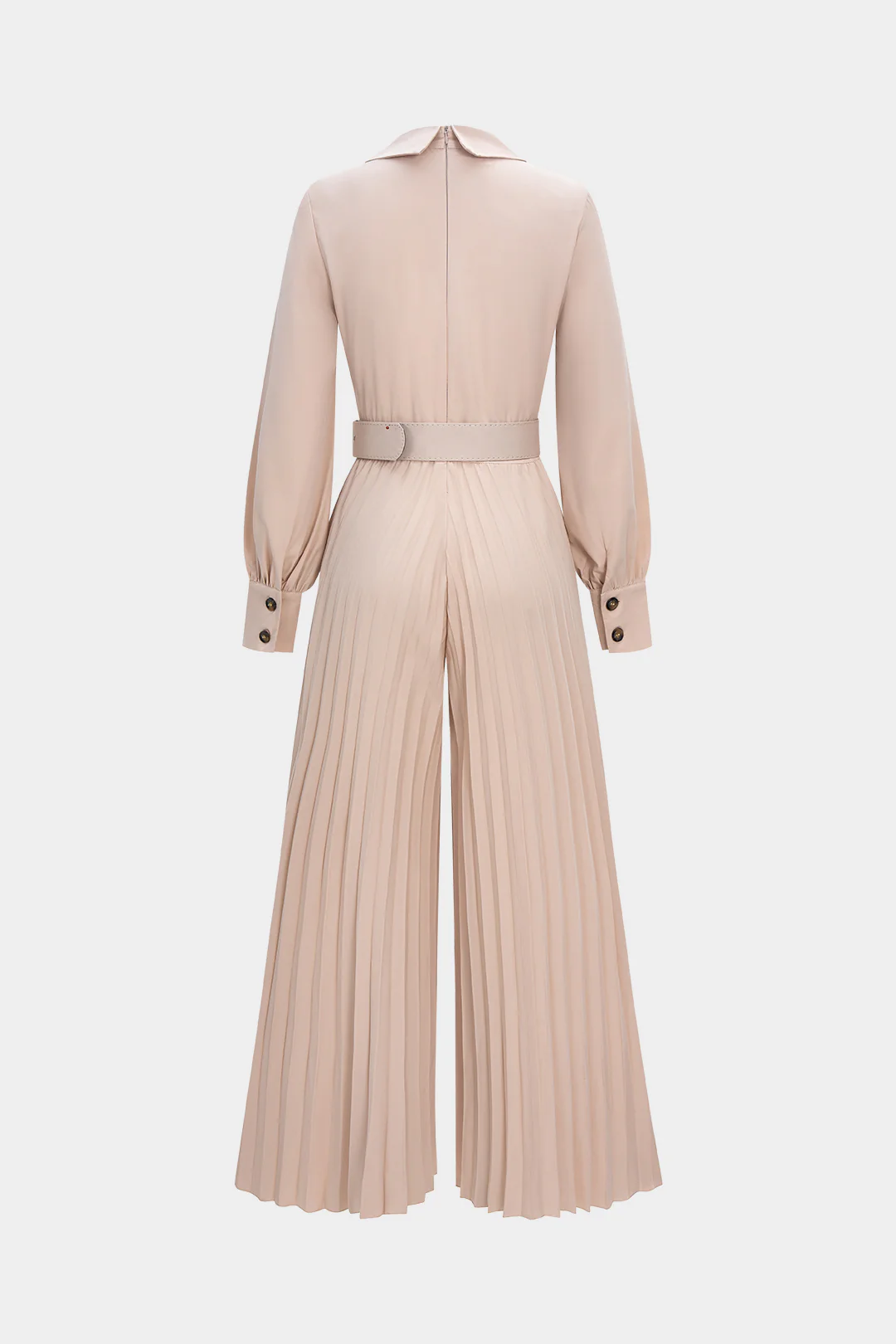Pleated Belted Wide Leg Long Sleeve Jumpsuit - Image 2