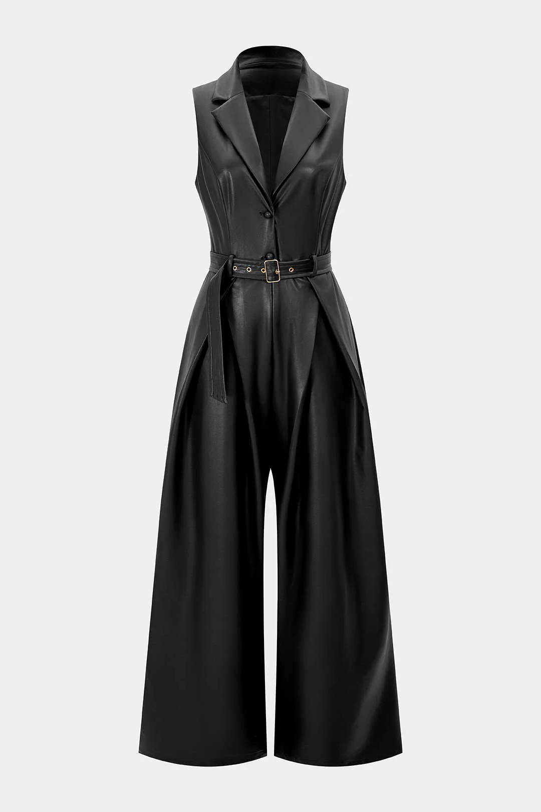 Faux Leather Belted Tank Sleeveless Jumpsuit - Image 6