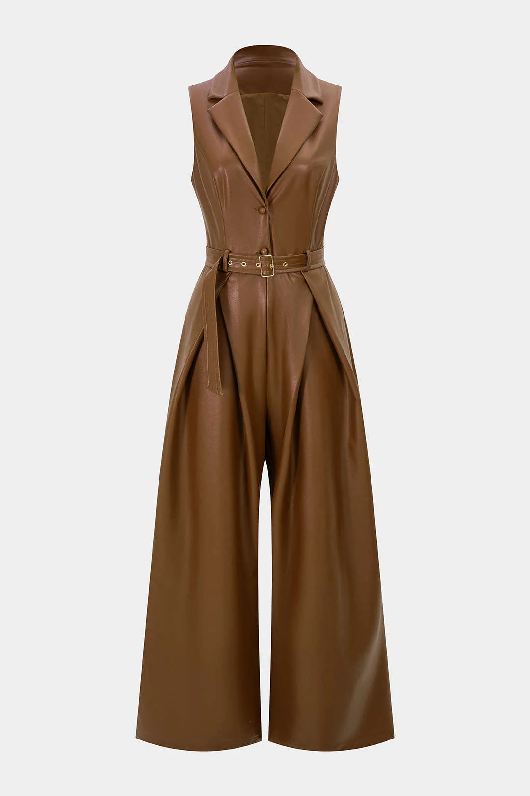 Faux Leather Belted Tank Sleeveless Jumpsuit - Image 7