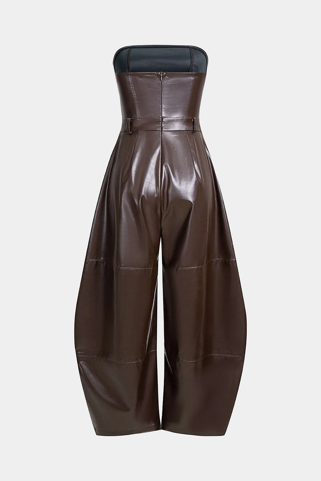 Faux Leather Ruched Strapless Jumpsuit - Image 2